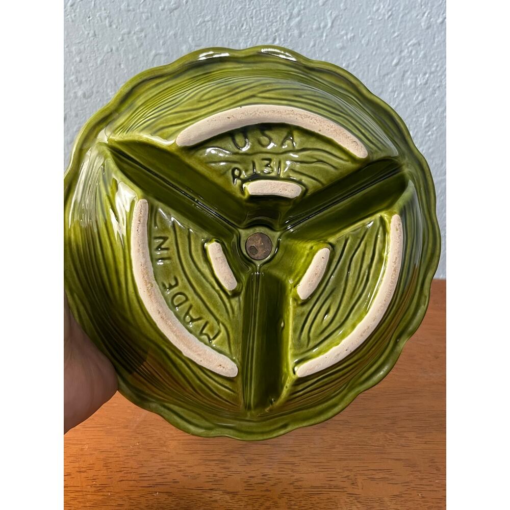 VTG California Originals Divided Relish Dish Retro Green Drip Glaze MCM USA - Picture 4 of 7